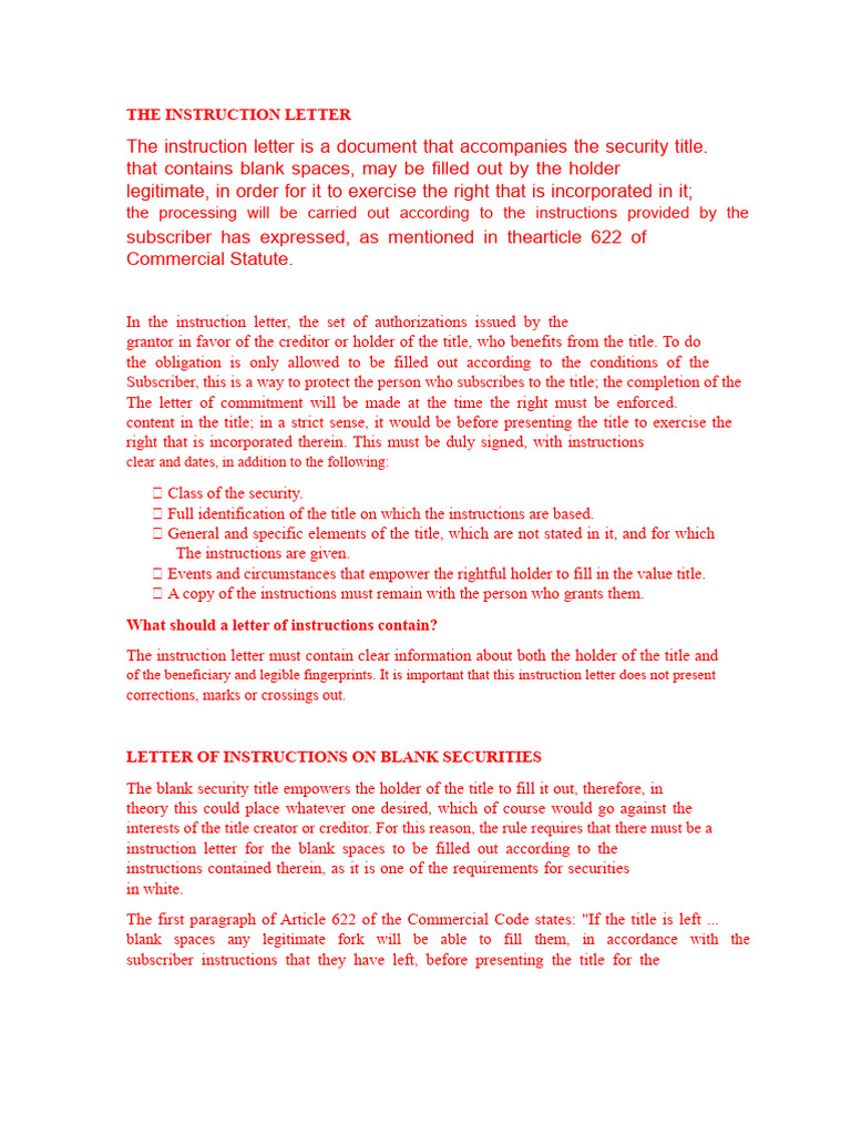 THE INSTRUCTION LETTER | PDF | Negotiable Instrument | Justice