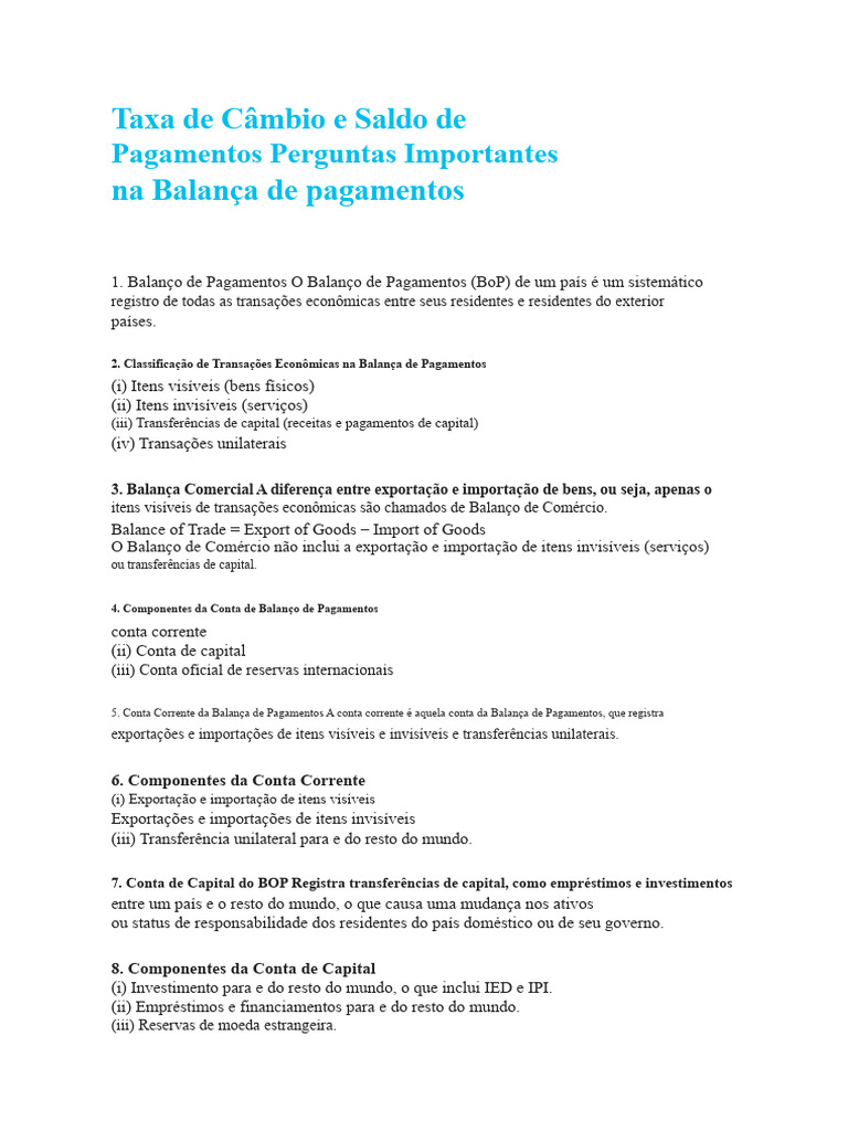 Balança de Pagamentos: Conceitos e Análise | PDF | Balanço de ...
