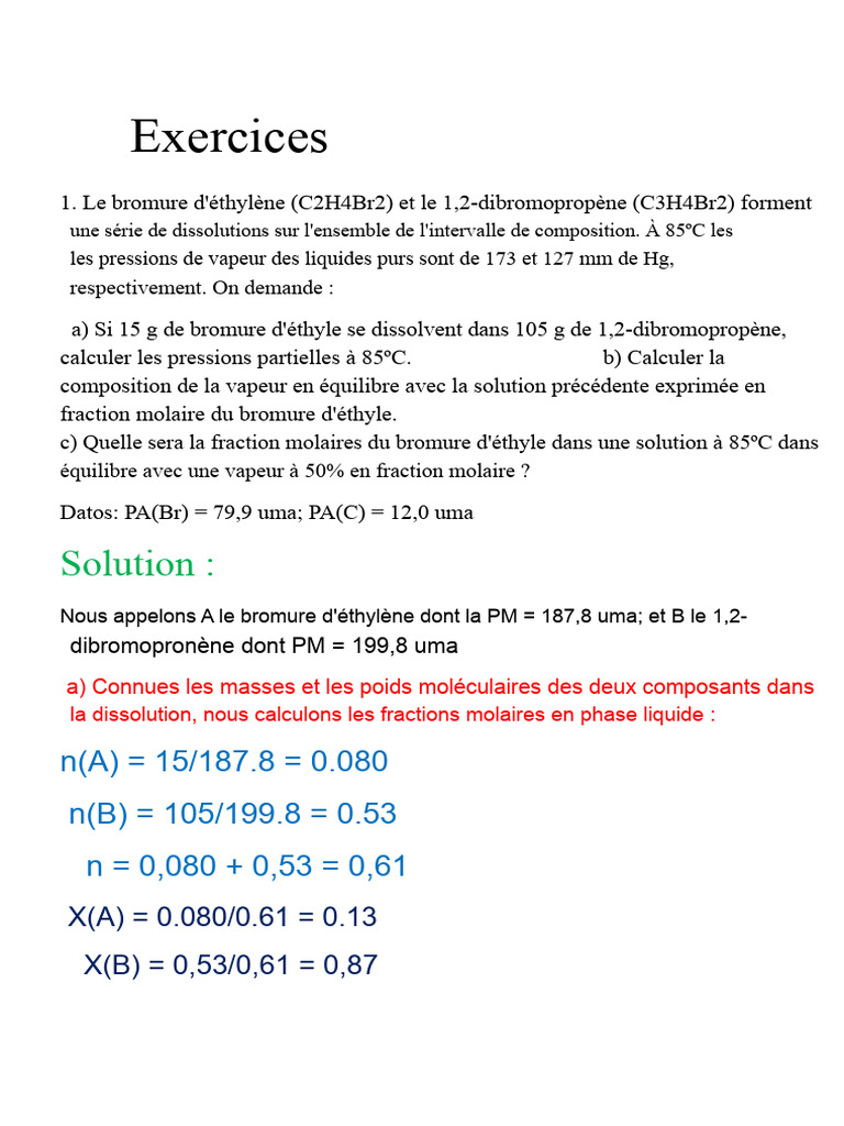 Calculs de Pression et Équilibres de Solutions | PDF | Vapeur | Chimie ...