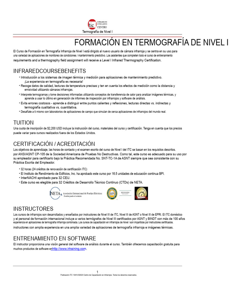 Descripción Del Curso de Nivel 1 | PDF | Infrarrojo | Termografía