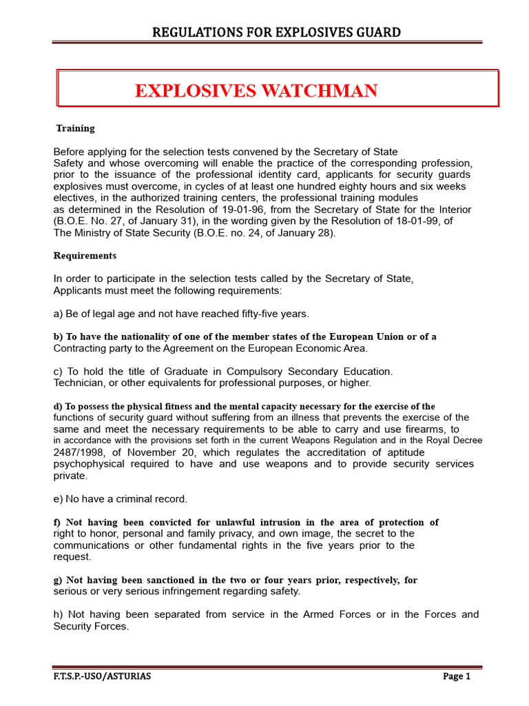 Explosives Guard Training Regulations | PDF | Security Guard | Identity ...