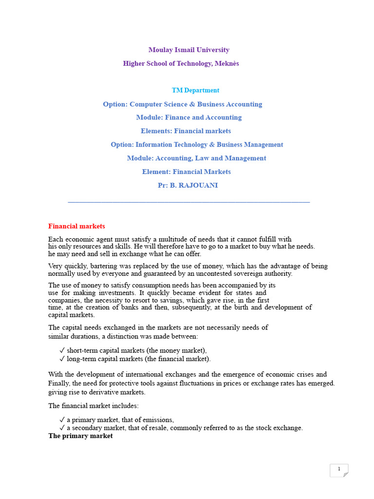 Overview of Financial Markets and Actors | PDF | Bonds (Finance ...