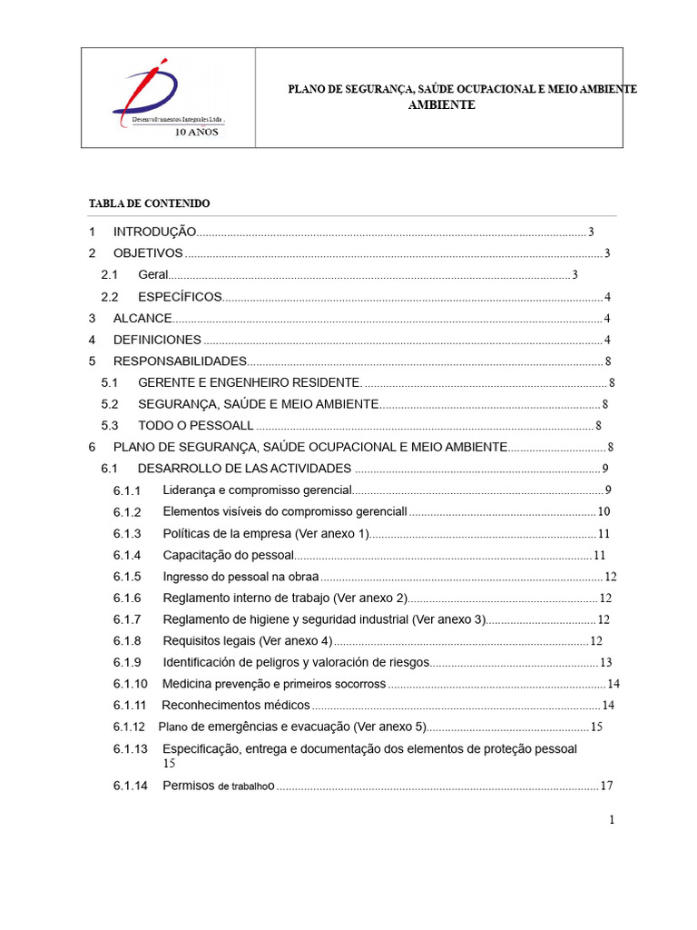 Plano de Segurança e Saúde Ocupacional | PDF | Business | Ambiente natural
