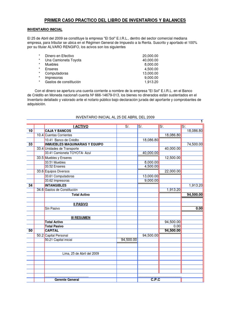 Casos Practicos de Inventario Inicial y Balance de Inventario