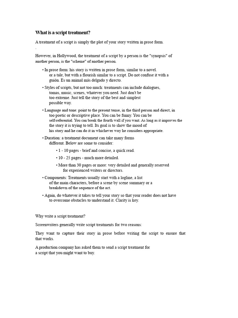 Understanding Script Treatments Explained | PDF | Screenplay