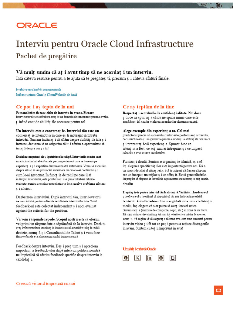 Interviu Pentru Oracle Cloud Infrastructure: Pachet de Pregătire | PDF