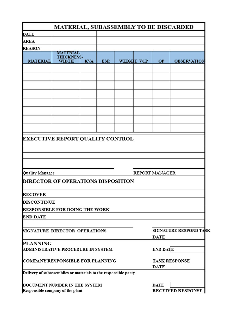 Format for Discontinuing Material and Subassembly | PDF
