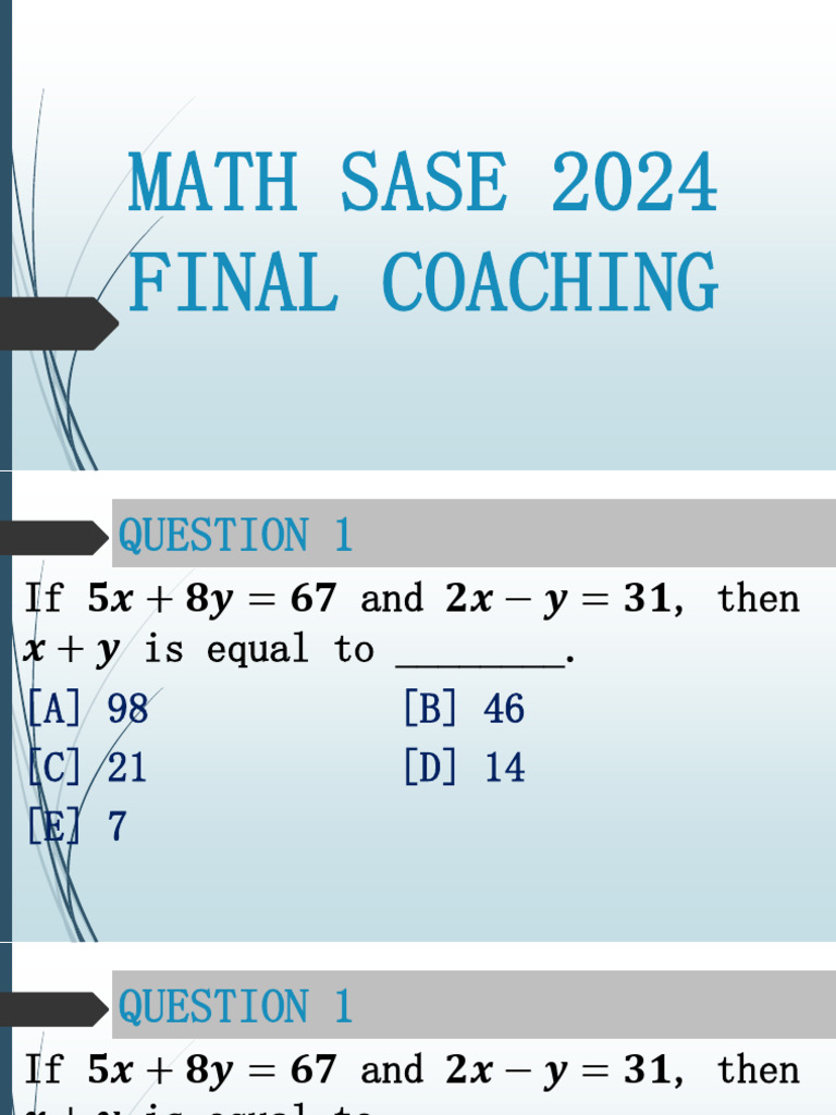Math SASE 2024 Coaching Exam Questions | PDF
