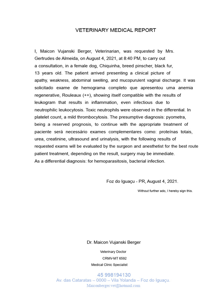 Veterinary Report Completed | PDF