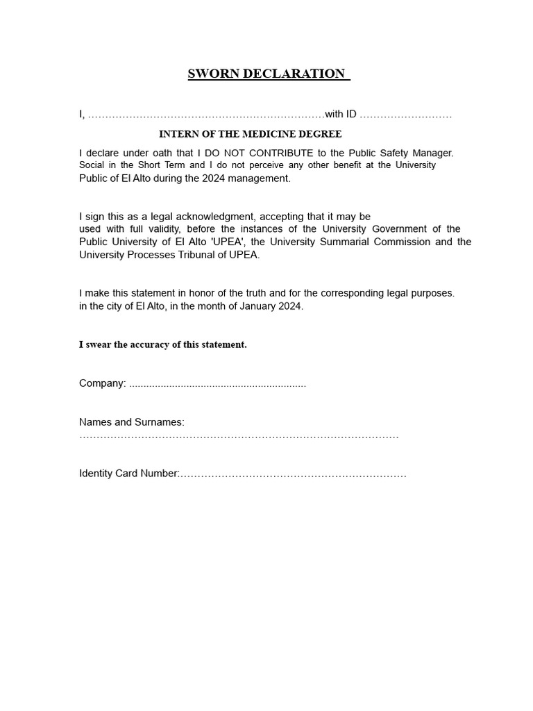 Sworn Declaration for UPEA Intern | PDF