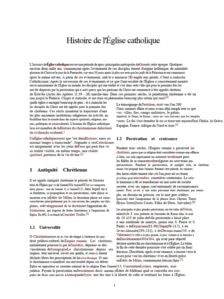 Histoire de l'Église catholique : origines et persécutions | PDF ...