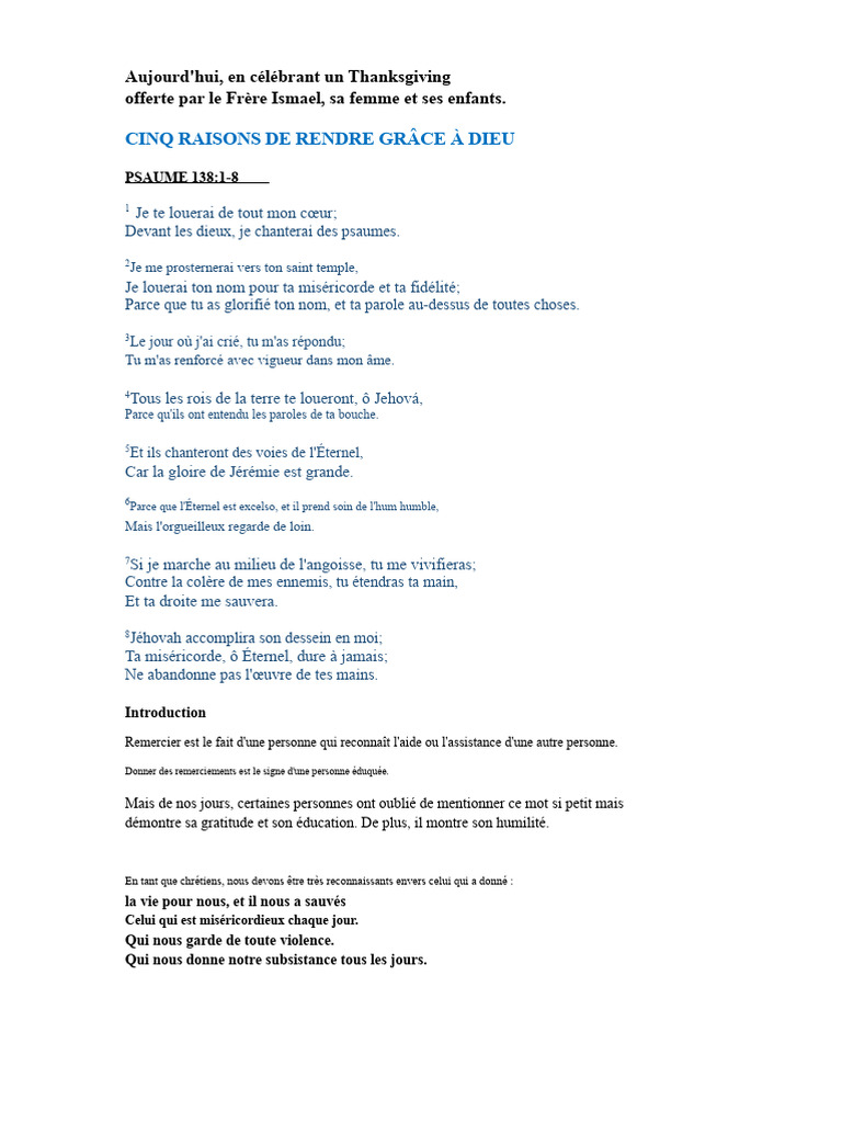 Cinq Raisons de Rendre Grâce à Dieu | PDF | Dieu