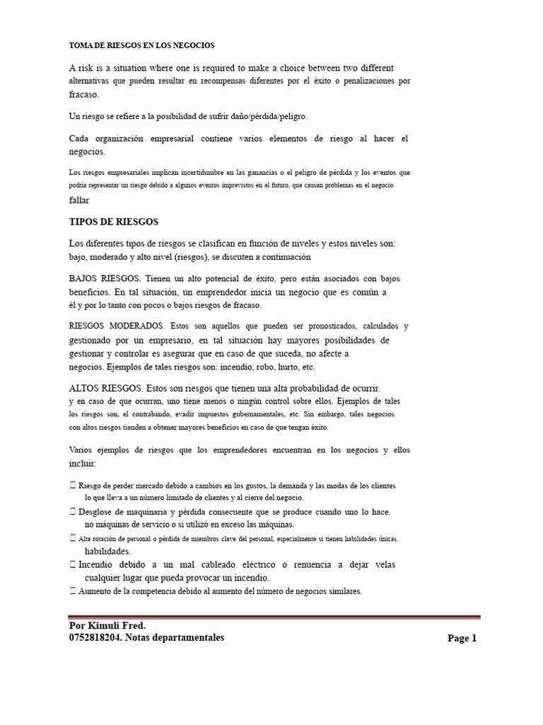 Tipos y Gestión de Riesgos Empresariales | PDF | Riesgo | Dinero