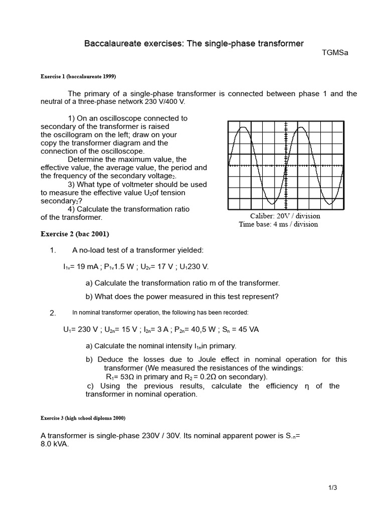 Bac Exercises - Single-Phase Transformer | PDF | Transformer | Ac Power