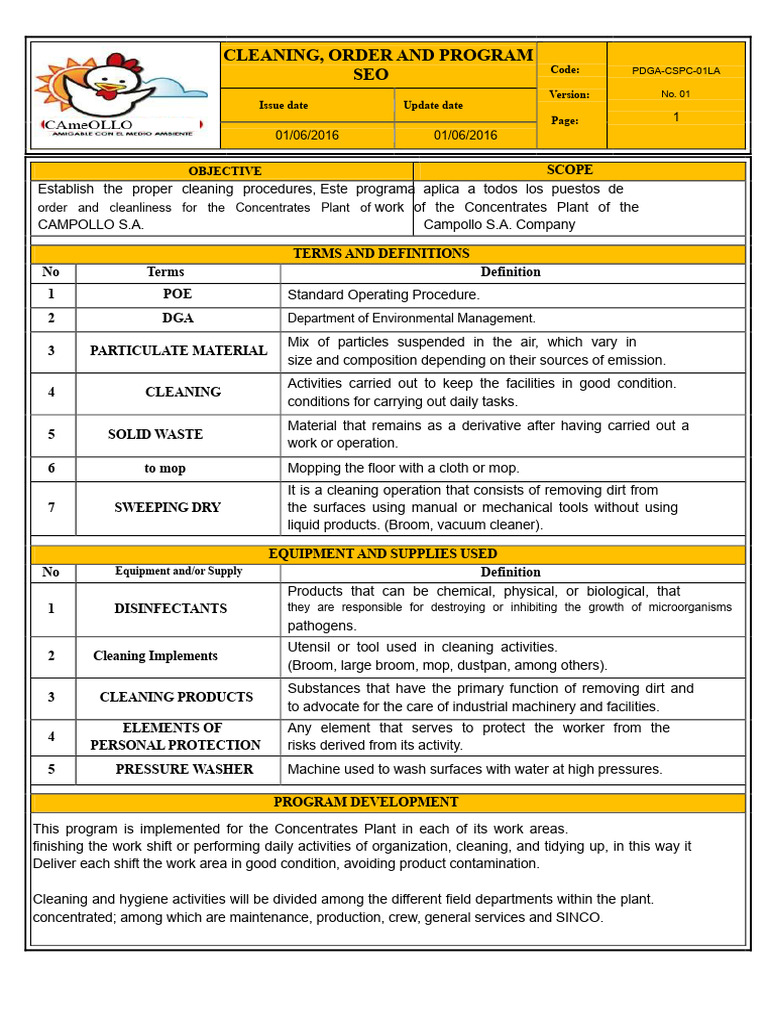 Poe. Cleaning, Order and Sanitation - Concentrates Plant | PDF ...