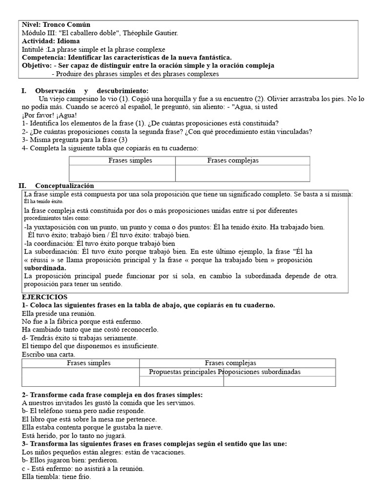 Frases Simples y Complejas en Francés | PDF | Oración (Lingüística)