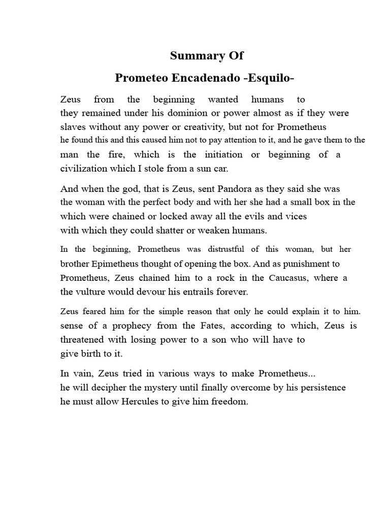 Prometheus and Zeus: A Myth Summary | PDF