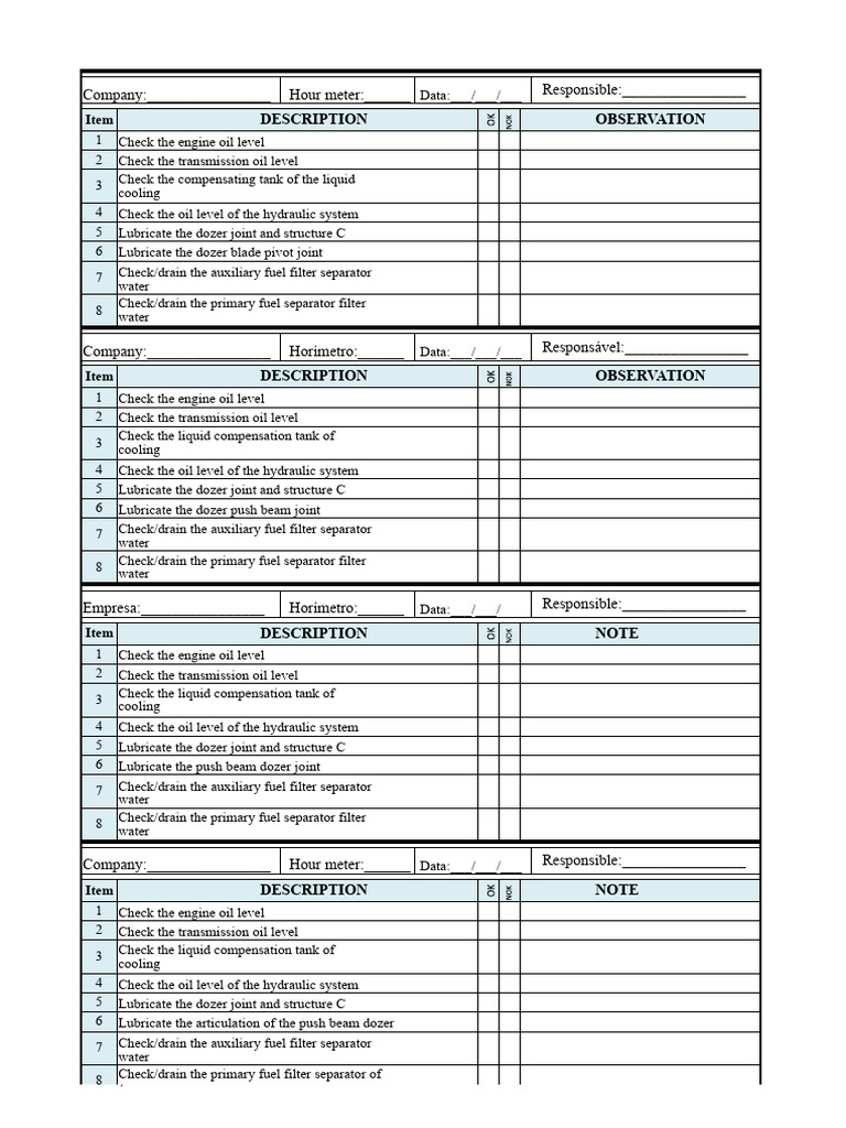Dozer Maintenance Checklist | PDF | Motor Oil | Mechanical Engineering