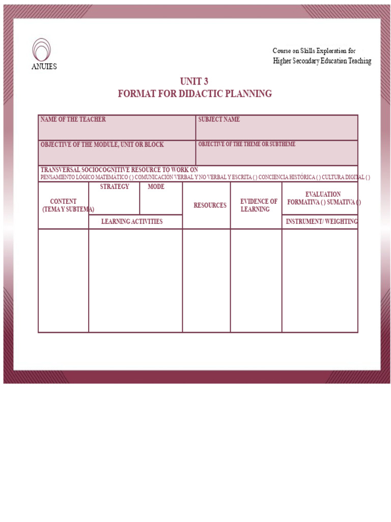 UNIT 3 FORMAT FOR DIDACTIC PLANNING | PDF