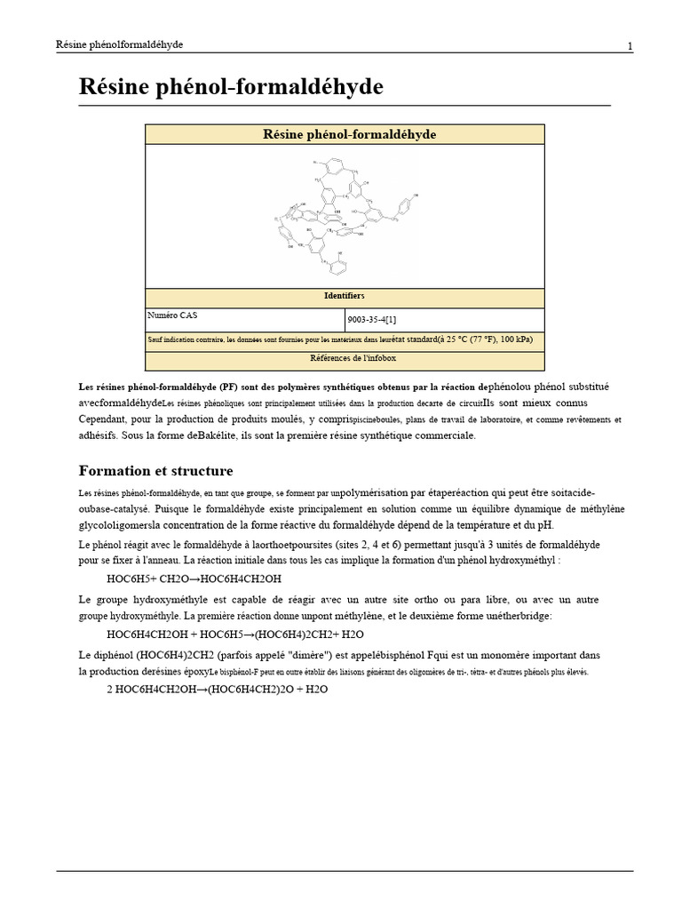 Résines phénol-formaldéhyde : types et applications | PDF | Résine ...