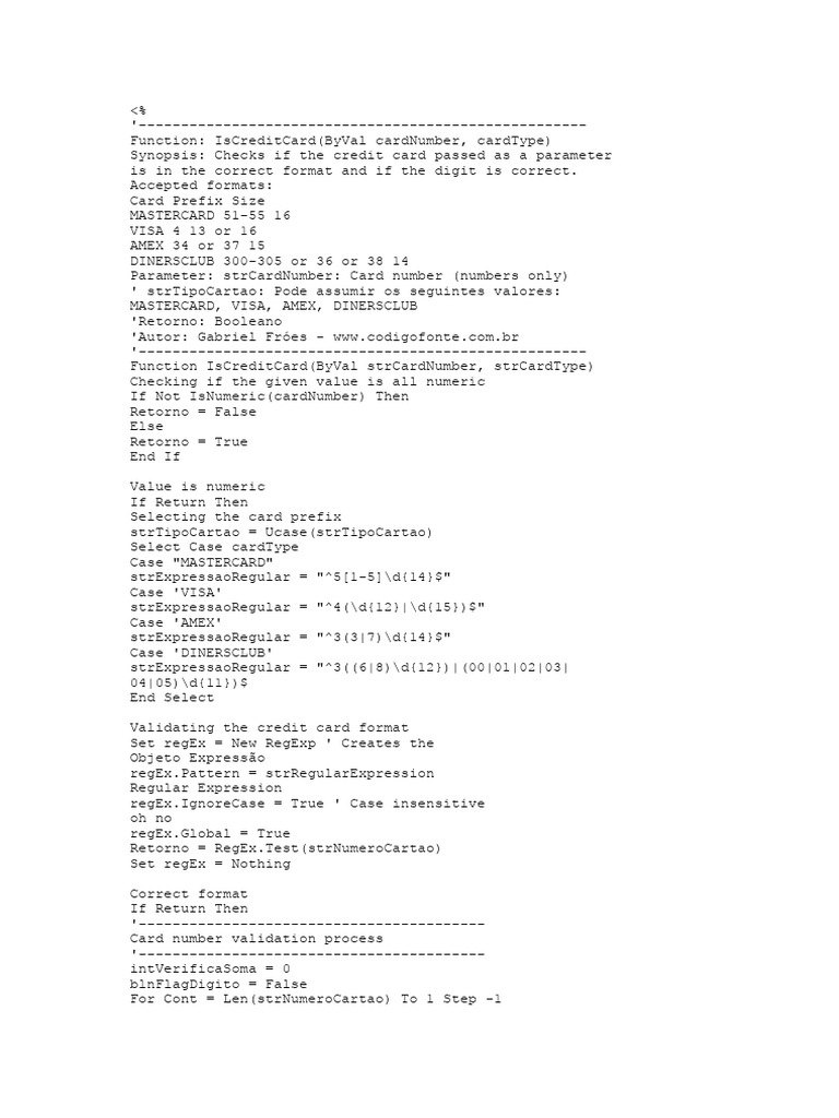Validate Credit Card Format Function | PDF