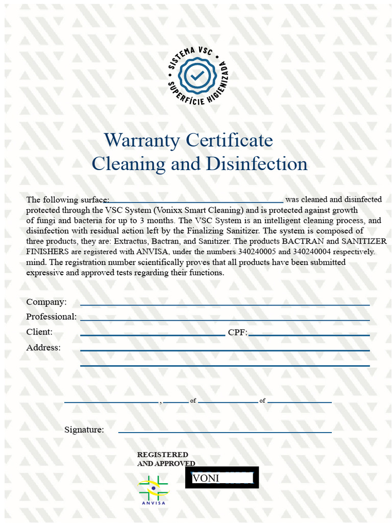 Cleaning and Sanitization Certificate 1 | PDF