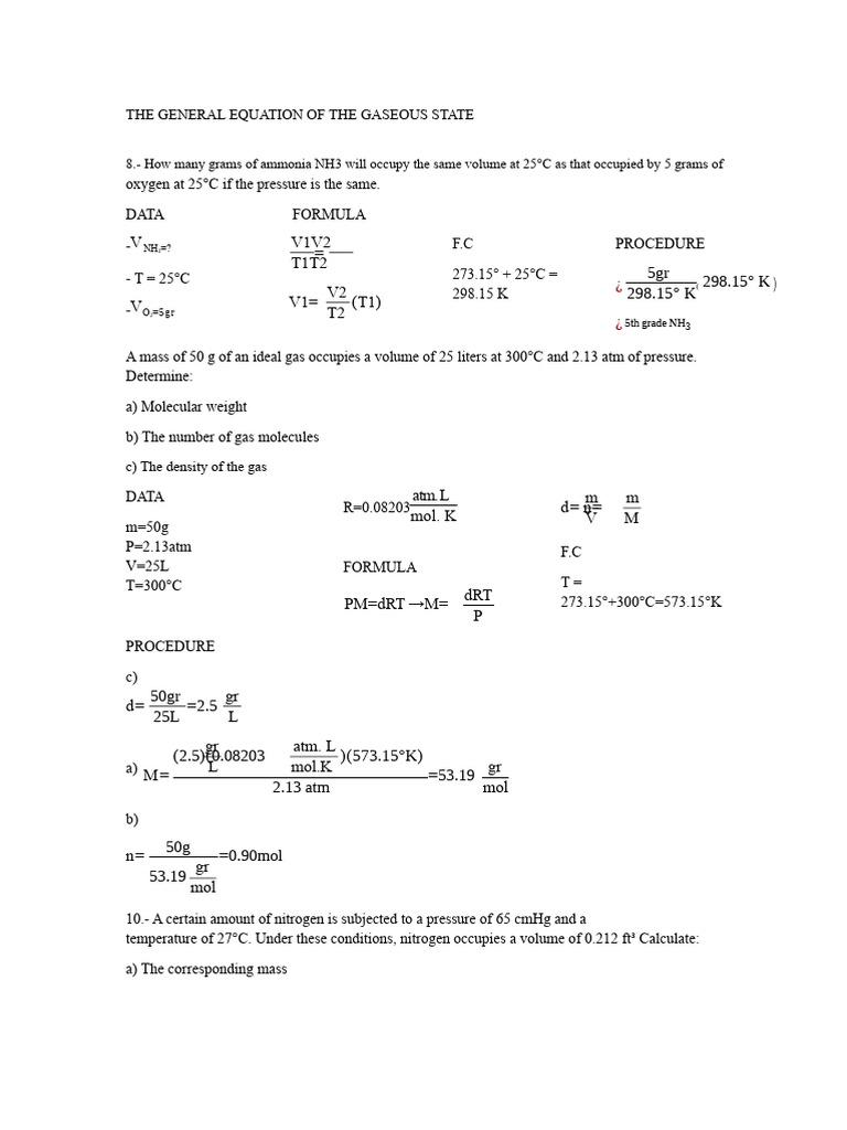 Ideal Gas Problems | PDF | Gases | Mole (Unit)