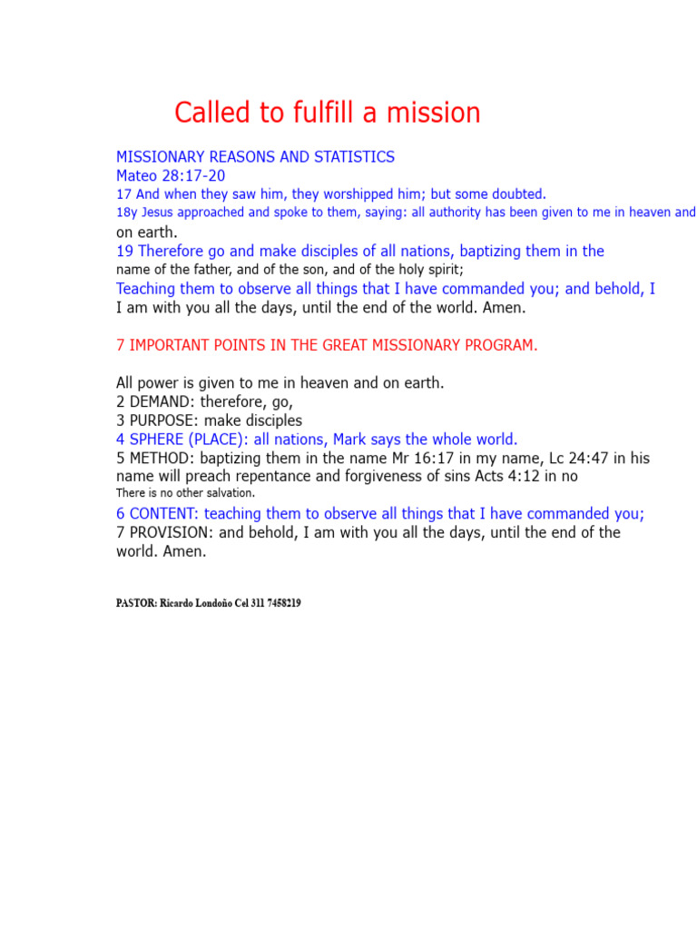 C Called To Fulfill A Mission. | PDF | Jesus | Gospel Of Matthew