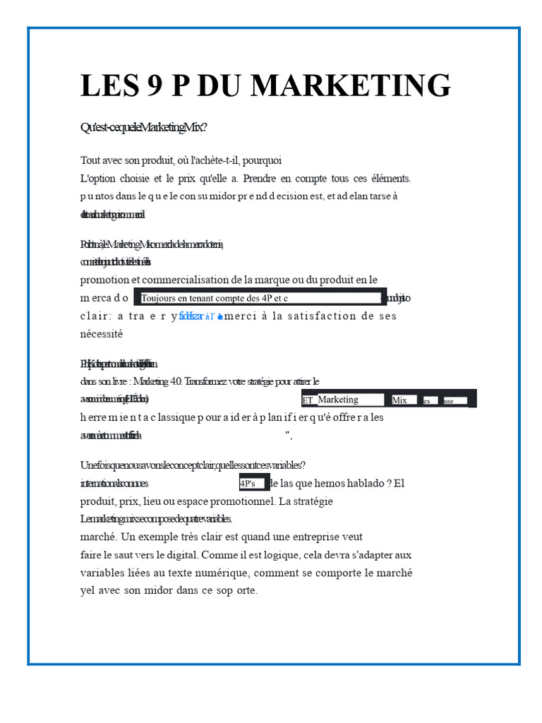 Les 9 P du Marketing Mix Expliqués | PDF | Commercialisation | Marchés ...