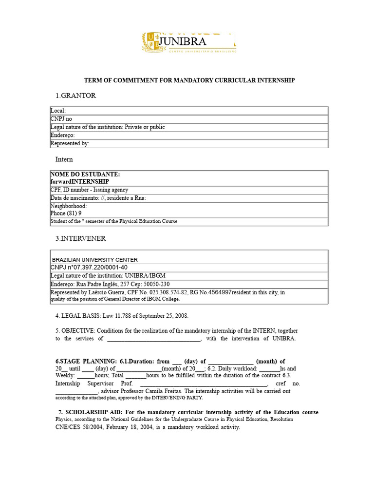 INTERNSHIP COMMITMENT TERM | PDF