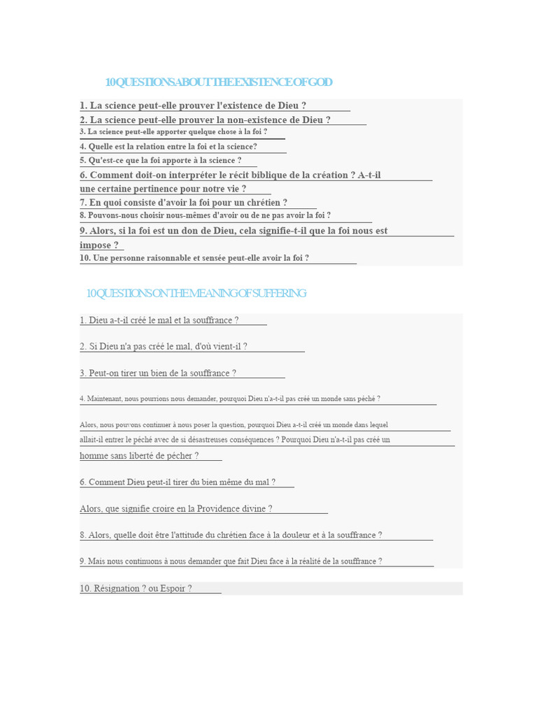 Questions sur l'existence de Dieu | PDF