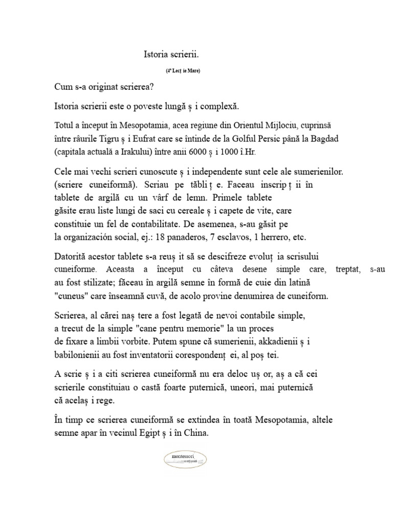 Istoria Scrierii - Cursul Patru Mare | PDF