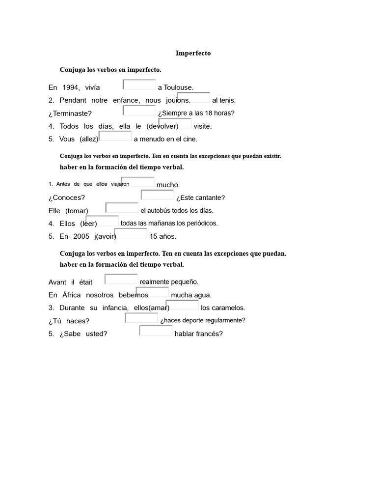 Conjugación de Verbos en Imperfecto | PDF