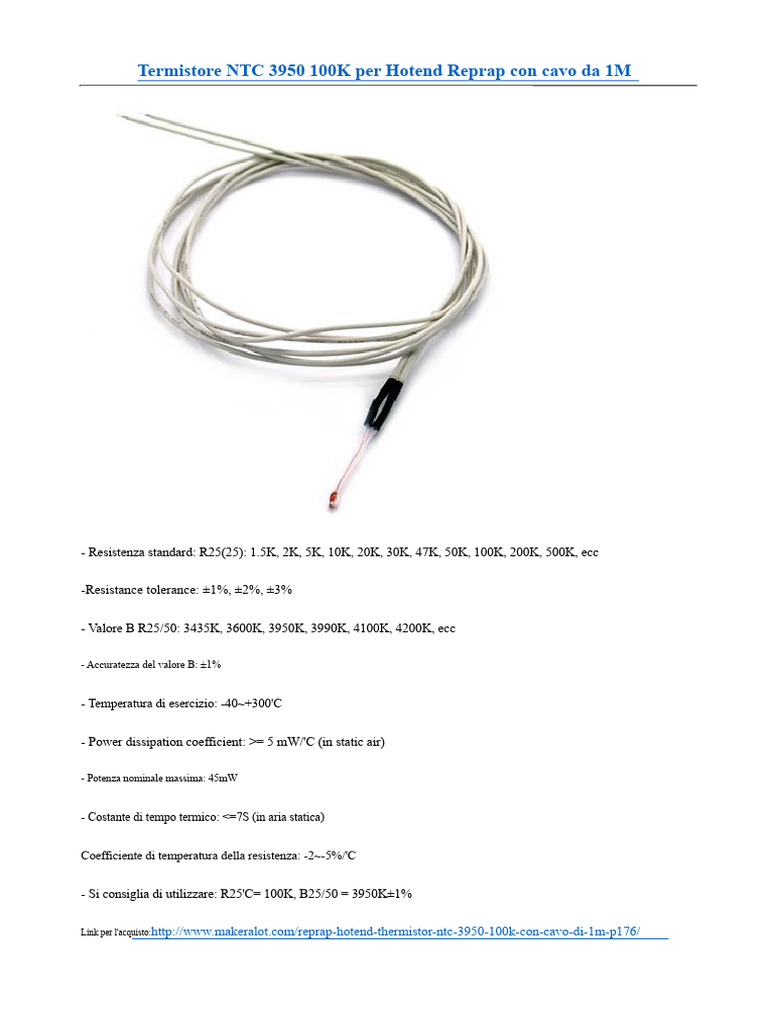 NTC 3950 100K Thermistor for Reprap Hotend | PDF