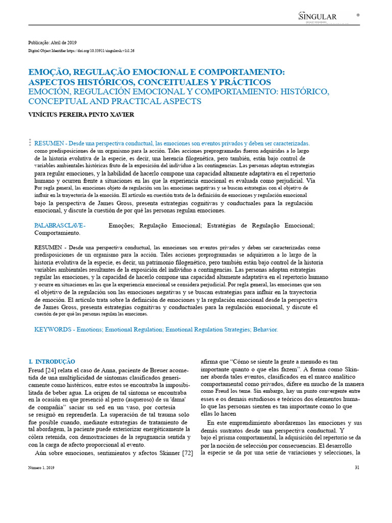 Emoción, Regulación Emocional y Comportamiento | PDF | Las emociones ...