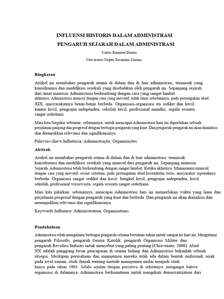 Pengaruh Sejarah dalam Administrasi | PDF