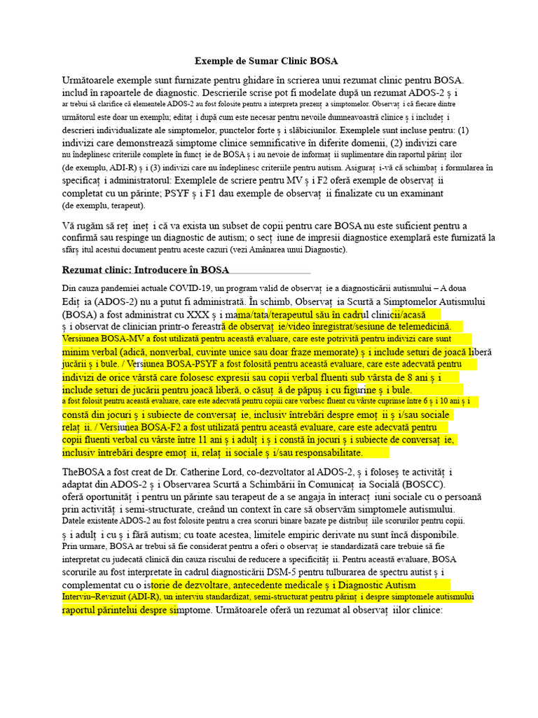 Exemple de Rezumate Clinice BOSA | PDF