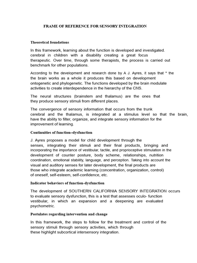 Sensory Integration Framework for Children | PDF | Perception | Senses