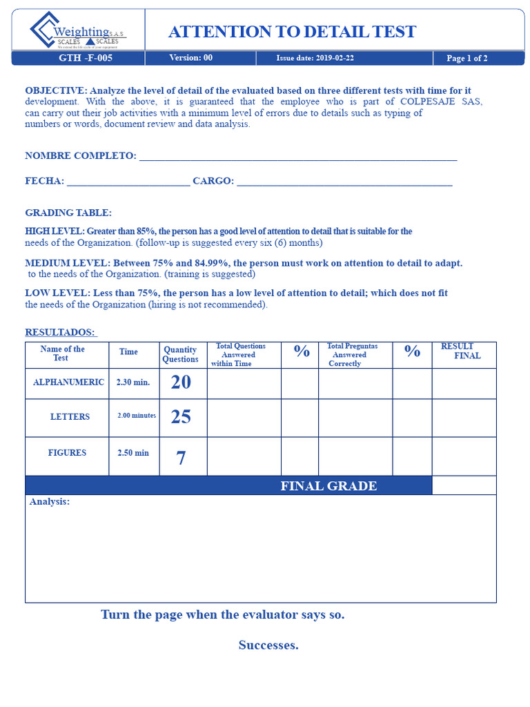 Attention to Detail Assessment Test | PDF | Attention