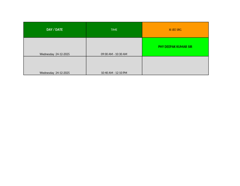 XI JEE Physics Class Schedule | PDF