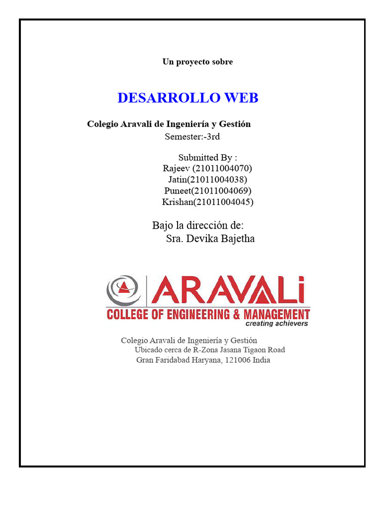 Proyecto de Desarrollo Web en Aravali | PDF | Software | Ingeniería de ...