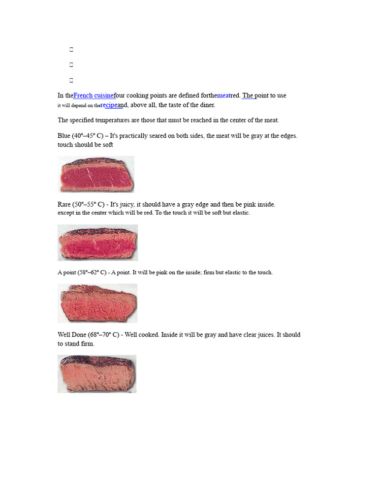 In French cuisine, four cooking points are defined for red meat. | PDF
