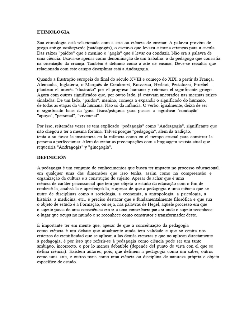 Etimologia e Definição da Pedagogia | PDF | Pedagogia | Science