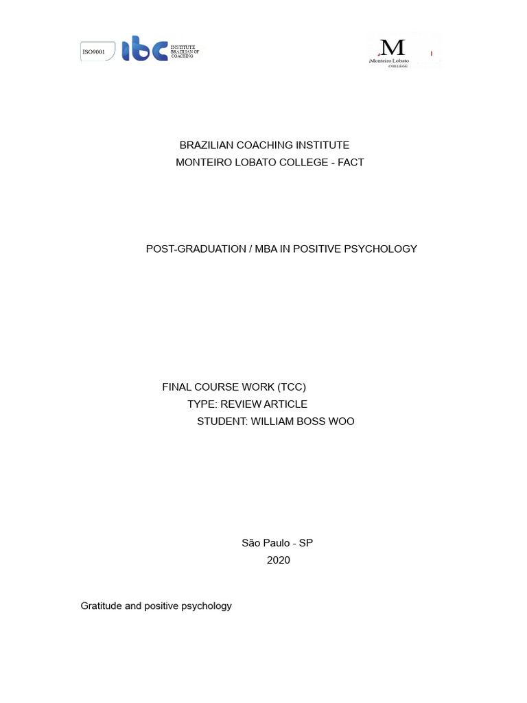Gratitude's Role in Positive Psychology | PDF | Gratitude | Well Being