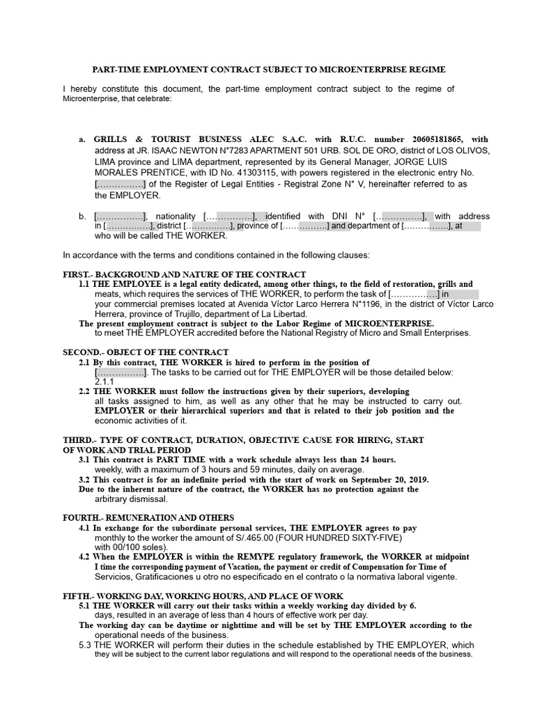 Part-Time Employment Contract Template | PDF | Employment | Justice