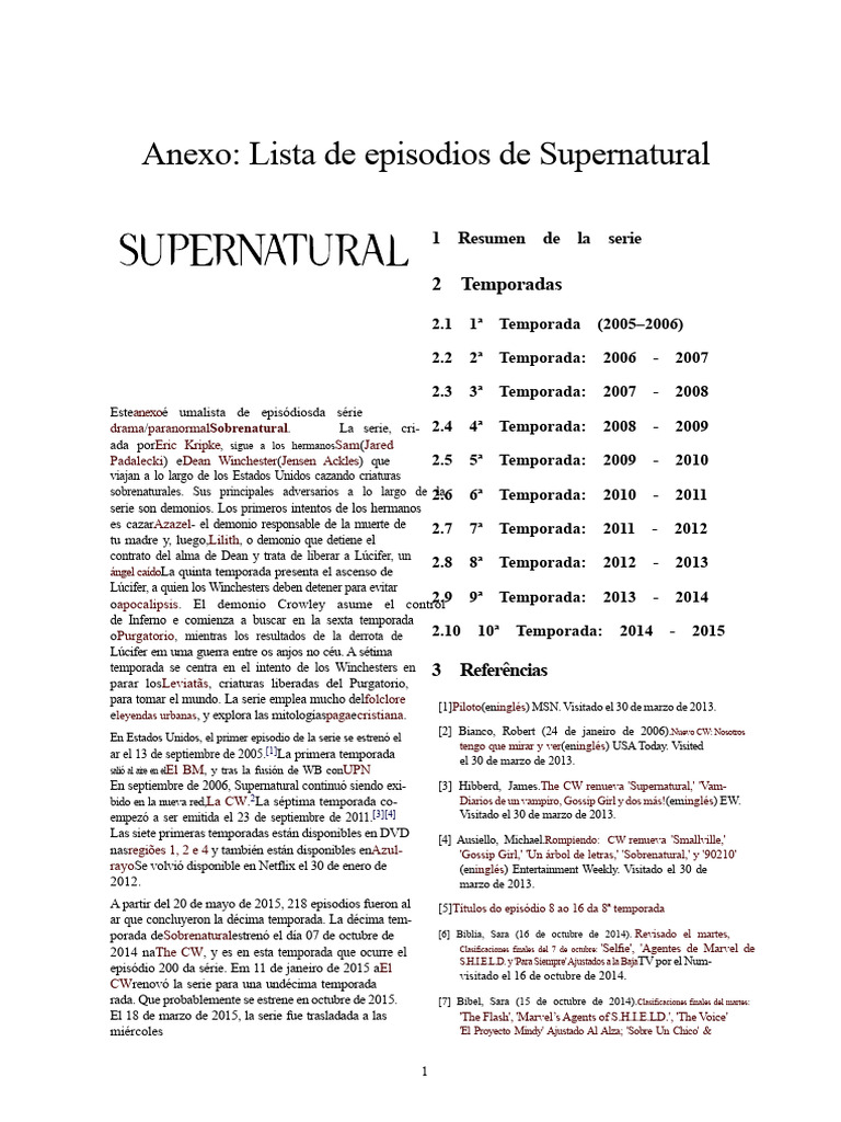 Lista de episodios de Supernatural | PDF