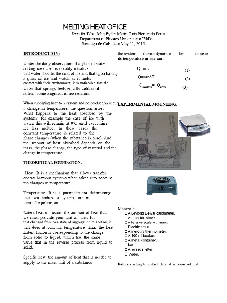 Latent Heat of Ice Melting Experiment | PDF | Heat | Temperature