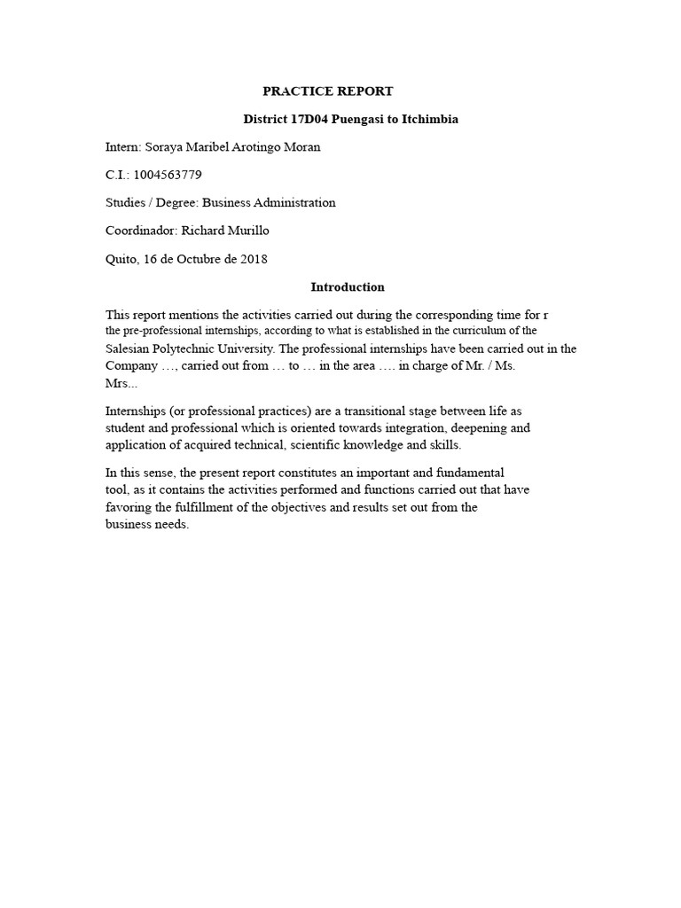 Example of Internship or Practicum Report | PDF | Learning