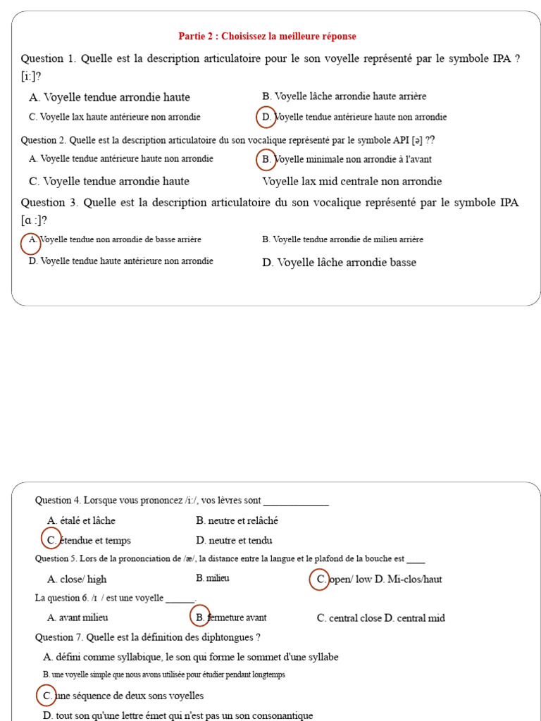 Questions sur les sons vocaliques IPA | PDF | Voyelle | Syllabe
