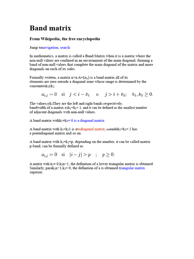Understanding Band Matrices in Mathematics | PDF | Matrix (Mathematics ...